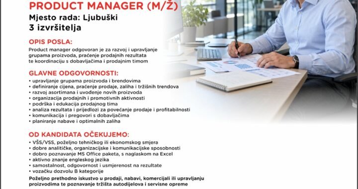 Jur Prom Ljubuški zapošljava tri djelatnika na poziciji Product Manager (m/ž)